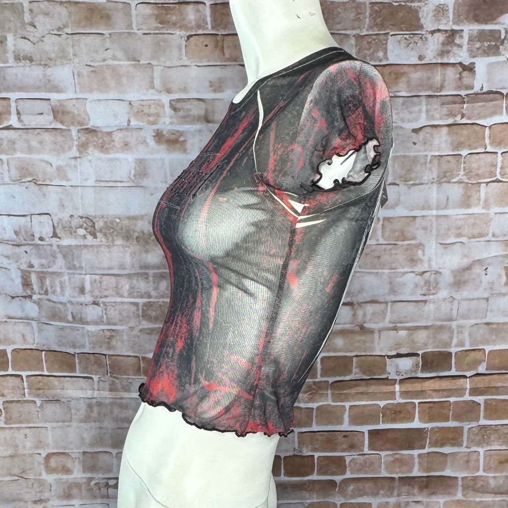 Sinful By Affliction Angel Wings Sheer Short Sleeve Crop Top - NWT - Picture 6 of 12
